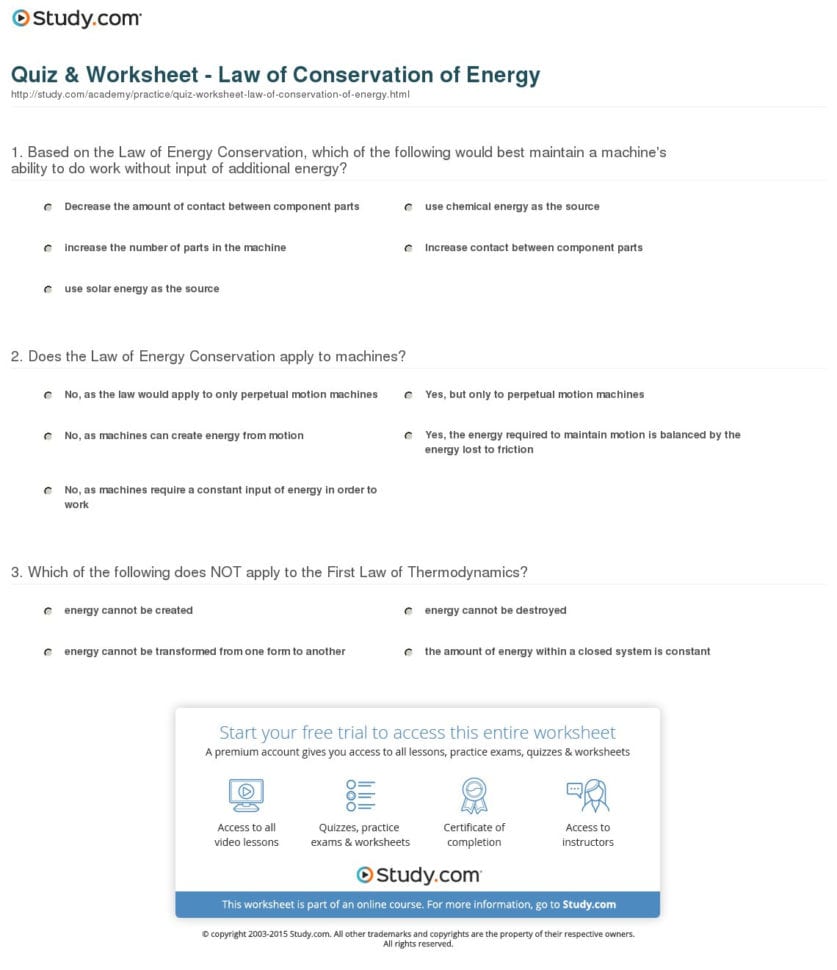 Conservation Of Energy Worksheet Answer Key Pre Algebra