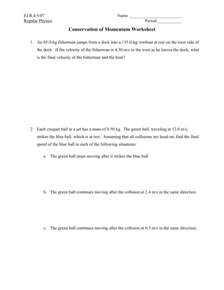 Momentum Worksheet Answers Db excel