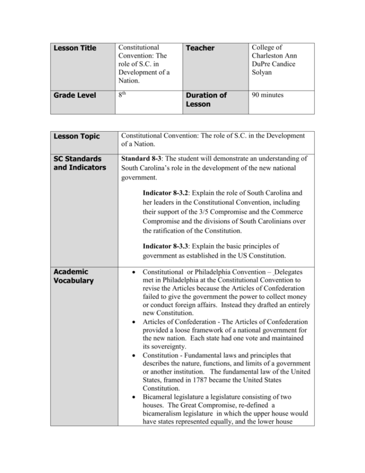 Constitution Convention Lesson Plan Doc