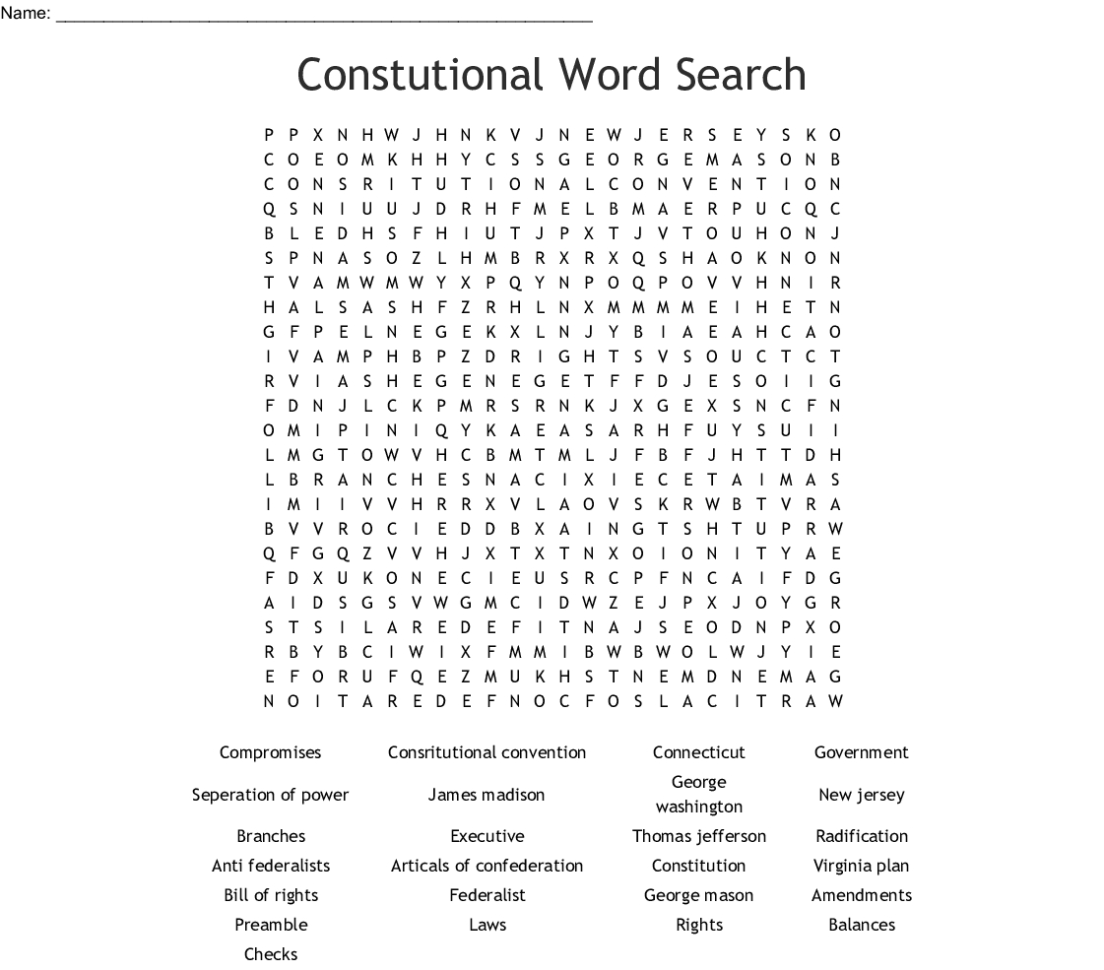 Constitutional Convention Word Search  Word