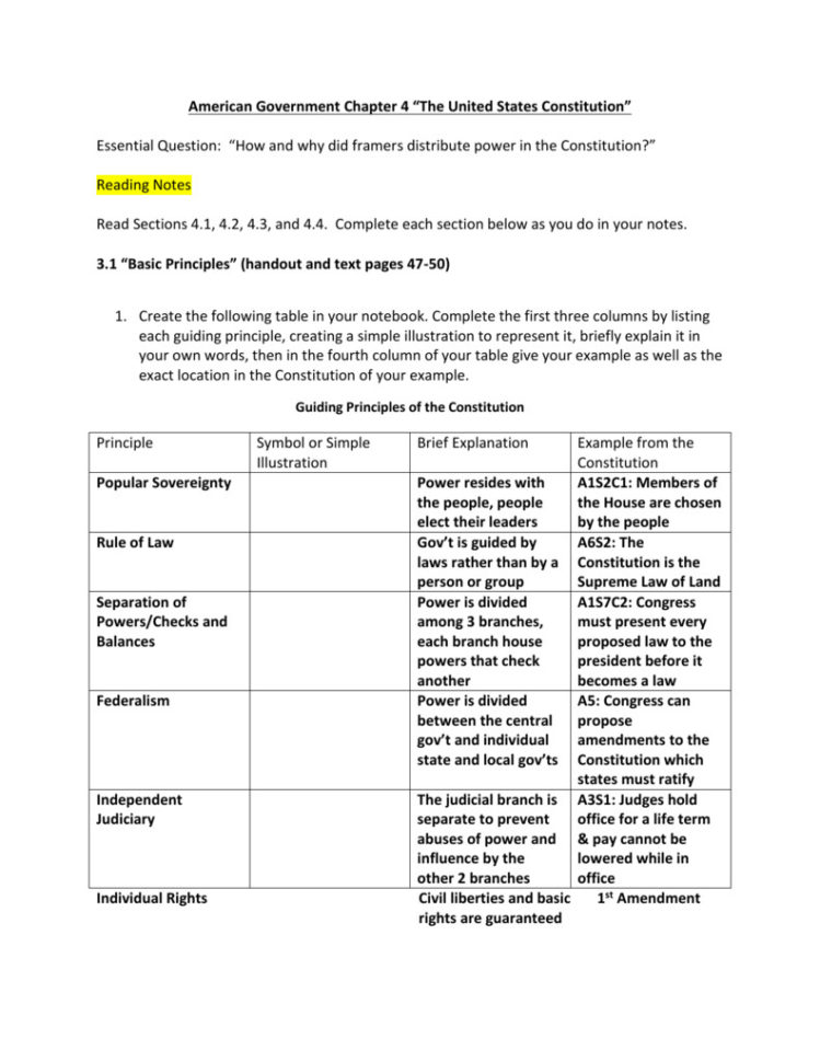 Constitutional Principles Worksheet Answers