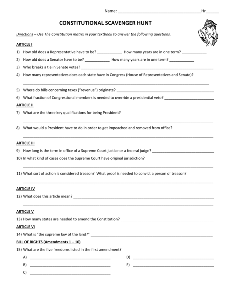 Constitutional Scavenger Hunt Directions – Use The