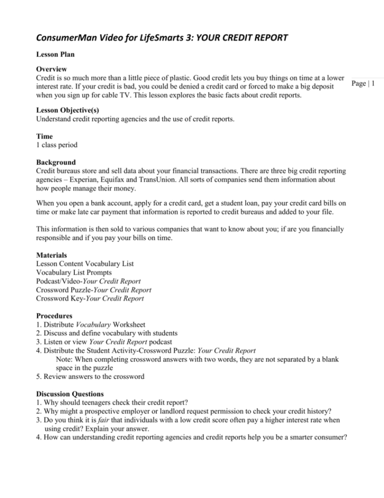 Consumerman Video For Lifesmarts 3 Your Credit Report