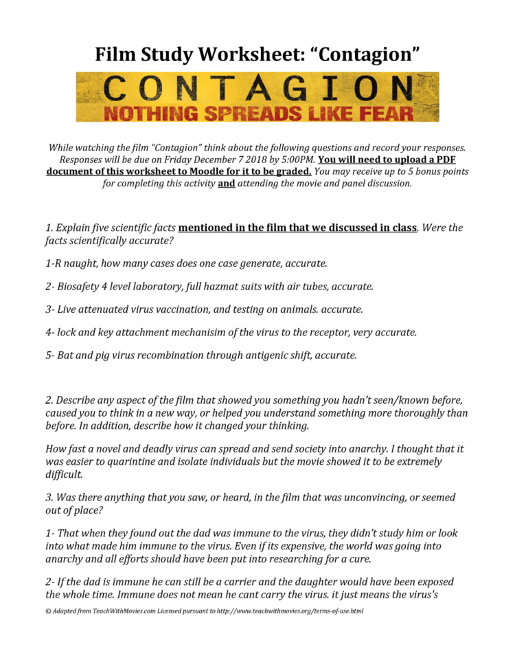 Contagion Movie Worksheet Fall 2018  Mb 351  Studocu