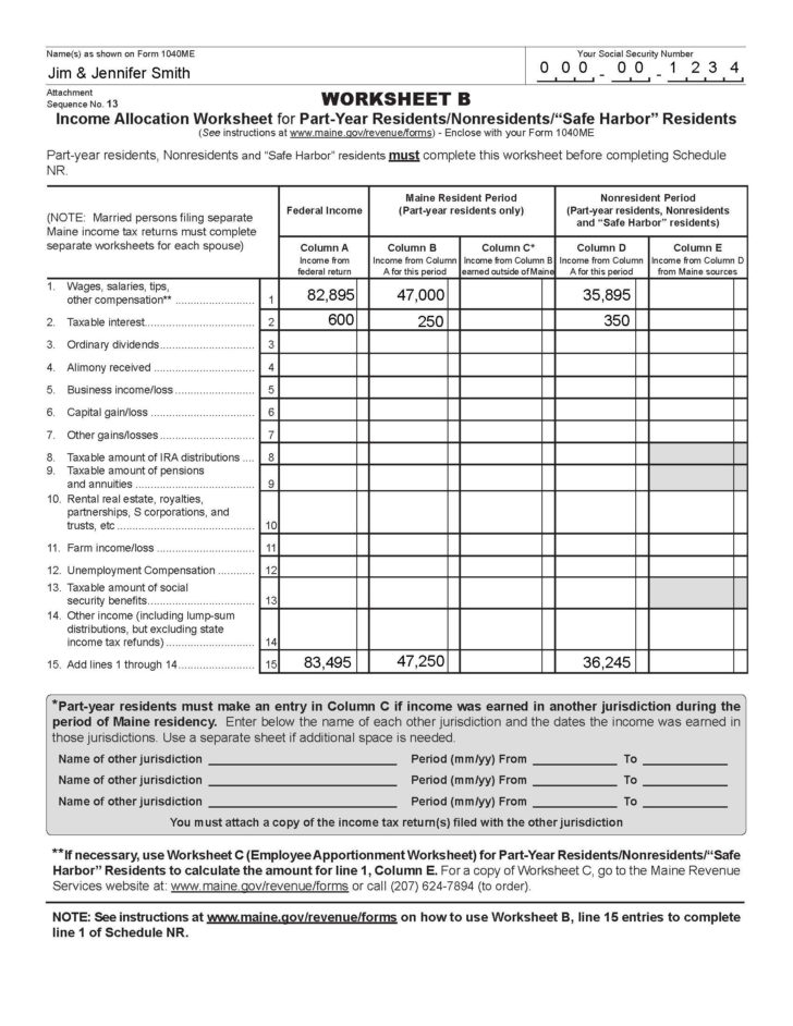Income Tax Worksheet