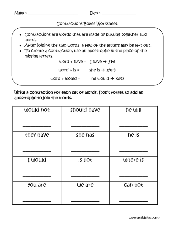 Free Contraction Worksheets