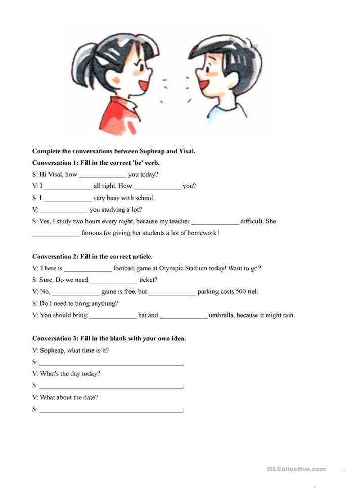 Conversation Gapfill  English Esl Worksheets
