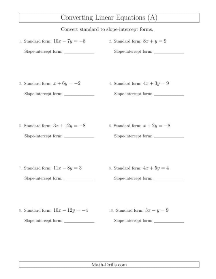 Converting From Standard To Slopeintercept Form A