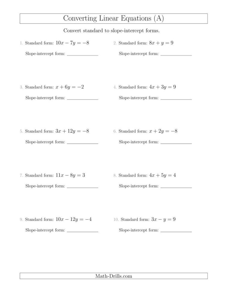Converting From Standard To Slopeintercept Form A