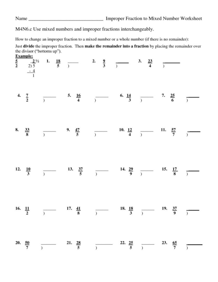 Converting Mixed Numbers To Improper Fractions Worksheet — db-excel.com