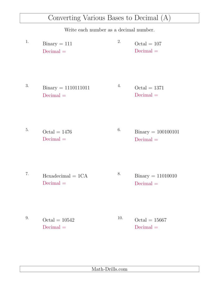 Converting Various Base Number Systems To Decimal Numbers A