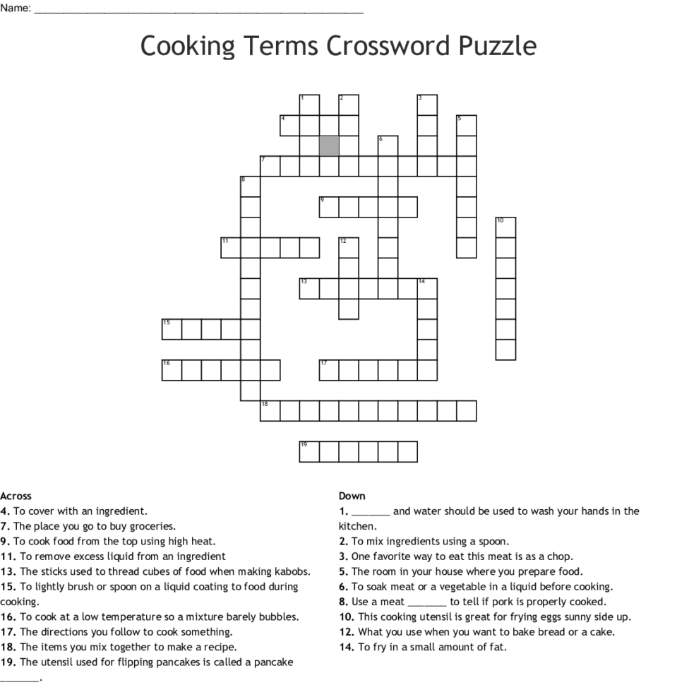 Cooking Terms Crossword Puzzle  Word