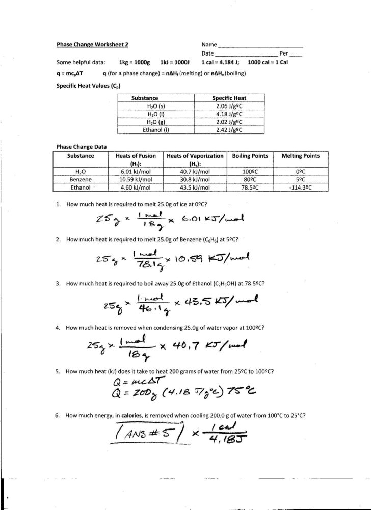 Heating Curve Worksheet Answers