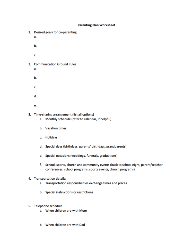 Coparenting Worksheet – Healing Hearts After Divorce