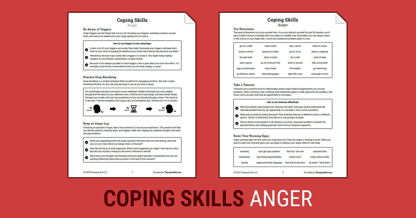 Coping Skills Anger Worksheet  Therapist Aid