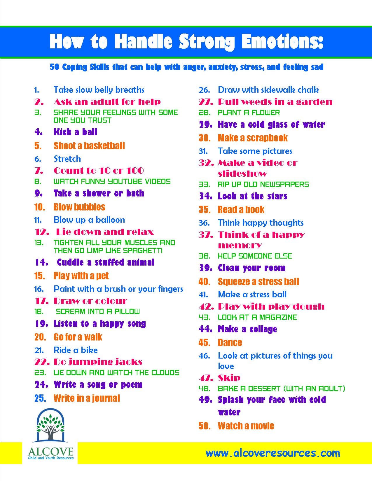 Free Printable Coping Skills Lists