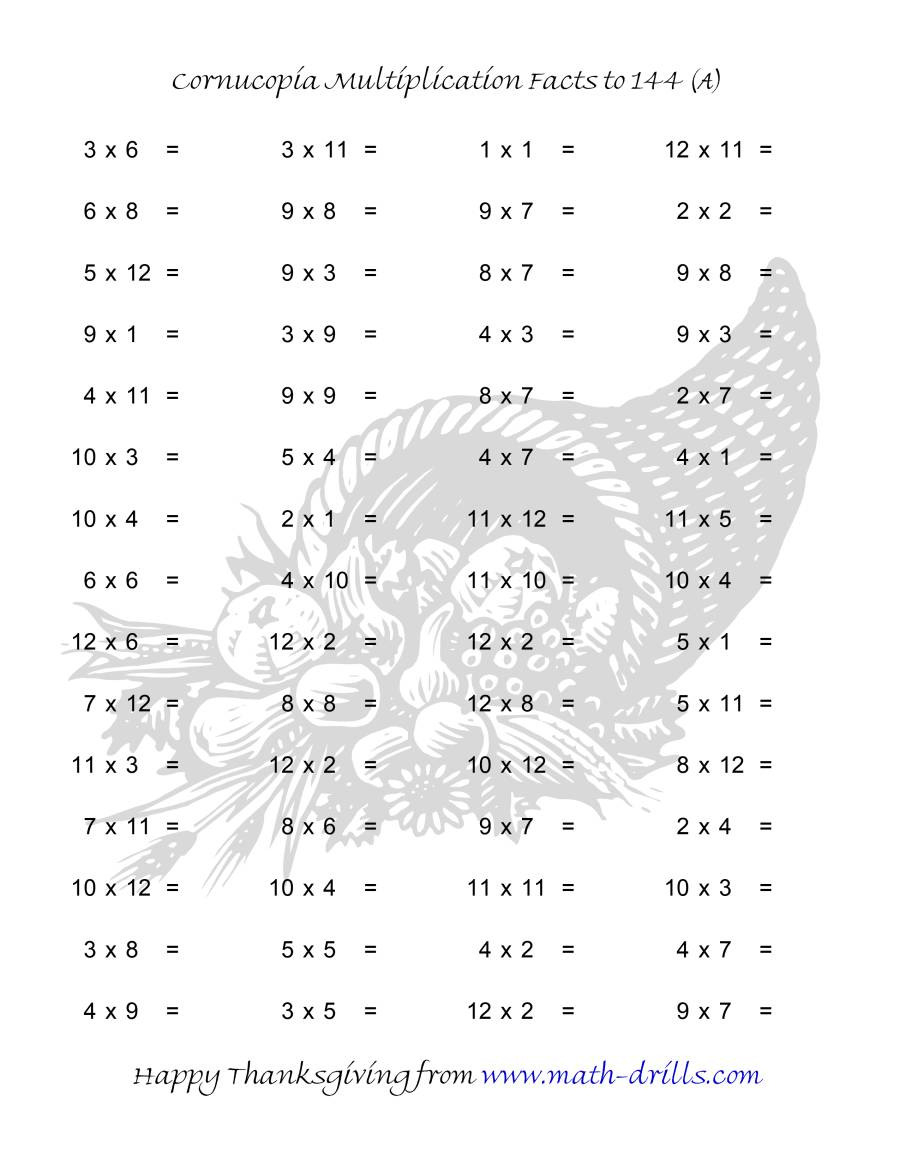 Cornucopia Multiplication Facts To 144 A