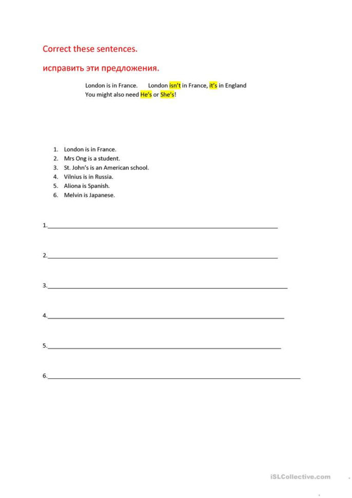 Correct These Sentences  English Esl Worksheets