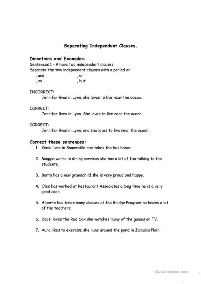 Correcting Runon Sentences  English Esl Worksheets