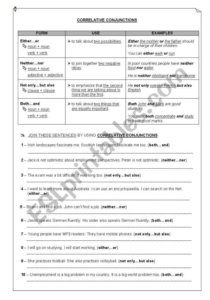 Correlative Conjunctions  Esl Worksheetdulcinha