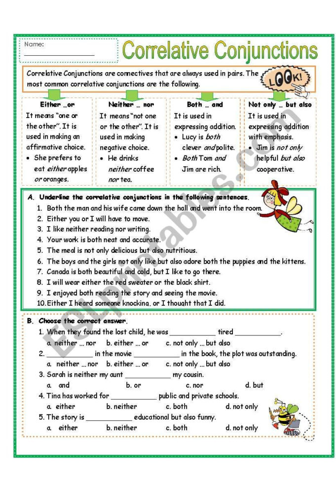 Correlative Conjunctions  Esl Worksheetmissola