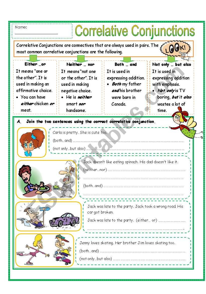 Worksheet On Correlative Conjunctions With Answers