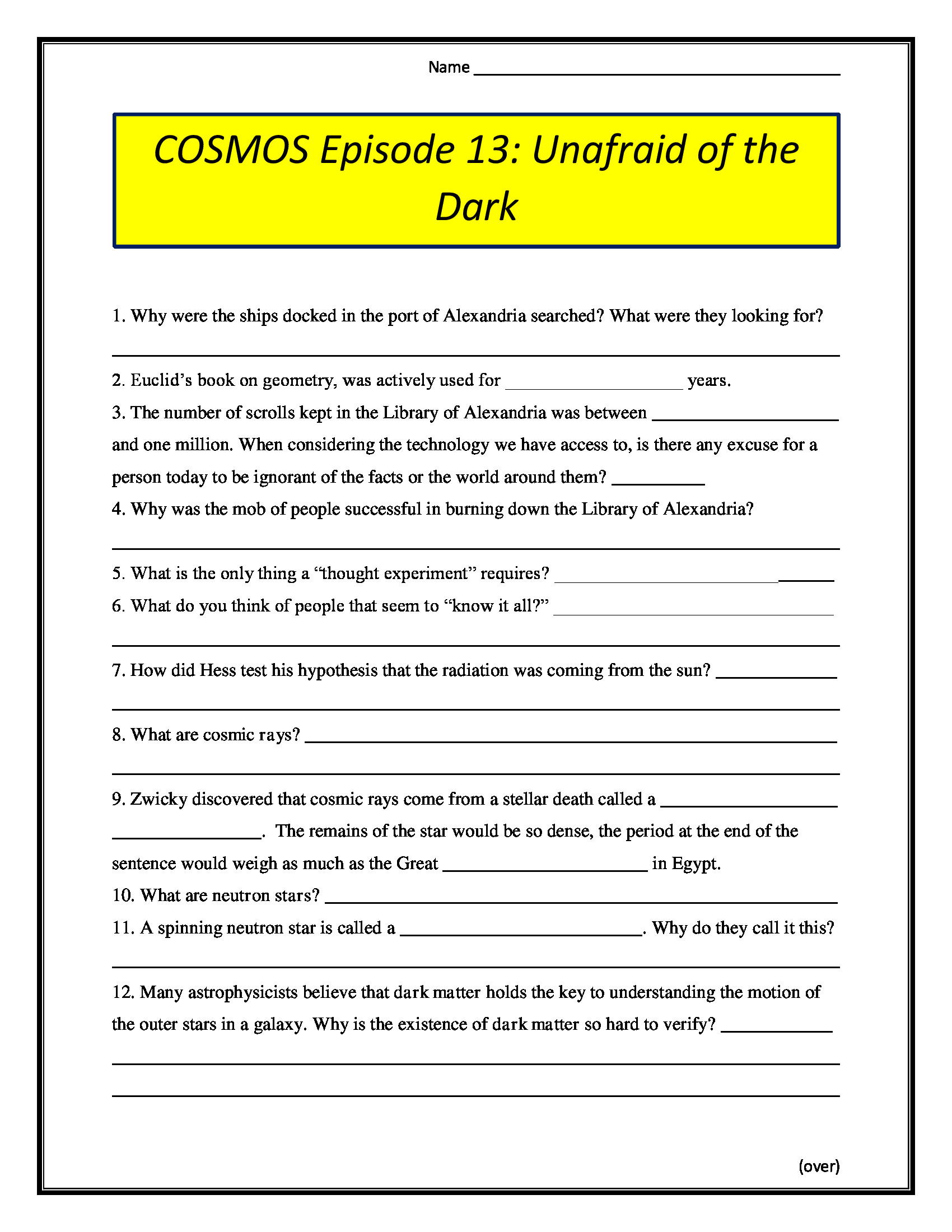 Cosmos Episode 12 Worksheet Answers Db excel