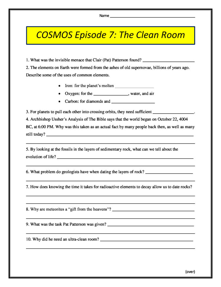Cosmos Episode 7 The Clean Room Worksheet 2014