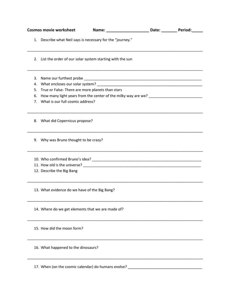 Cosmos Movie Worksheet