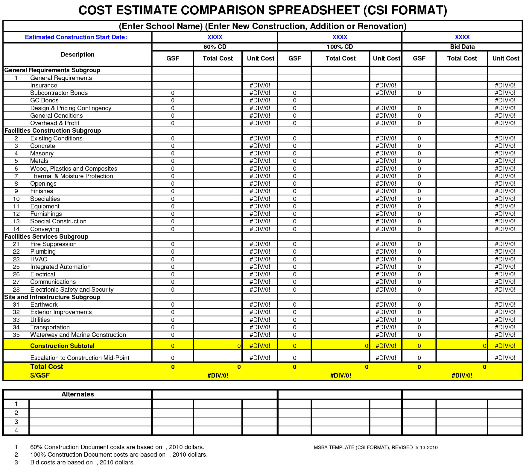 Cost Estimate Comparison Spreadsheet  Free Download Cost