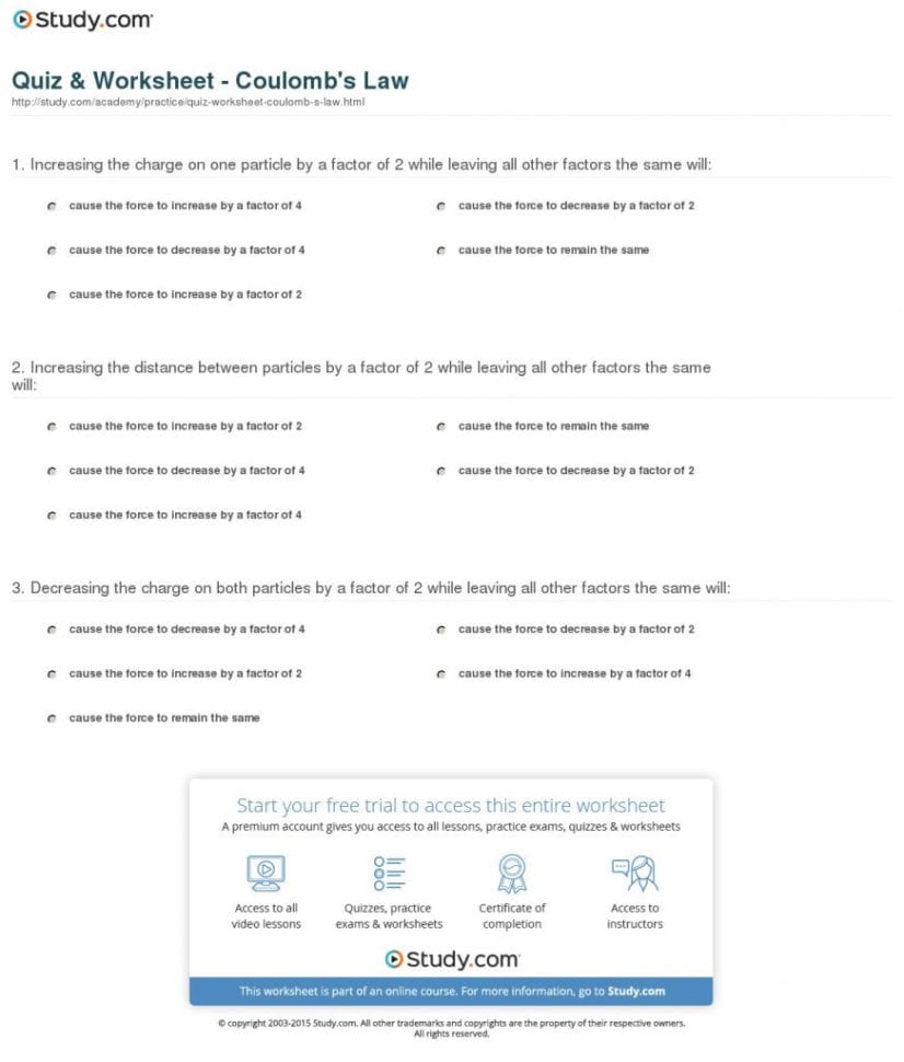 Coulomb's Law Worksheet Answers Physics Classroom