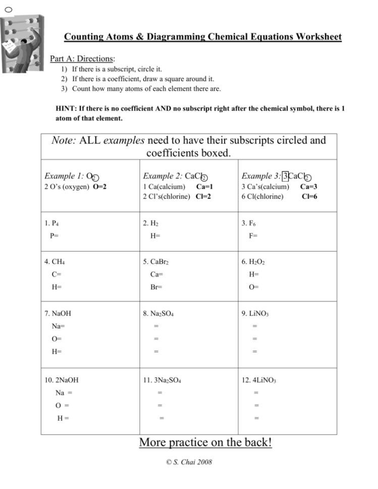 Counting Atoms  Balancing Equations Worksheet