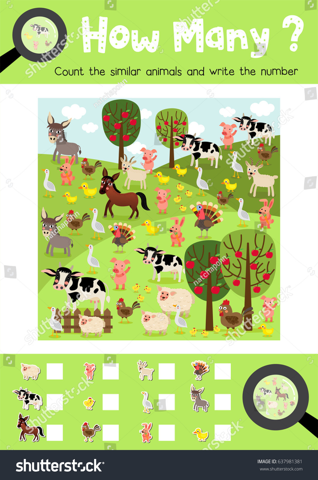 Counting Game Farm Animals Preschool Kids Stockvektorgrafik — db-excel.com
