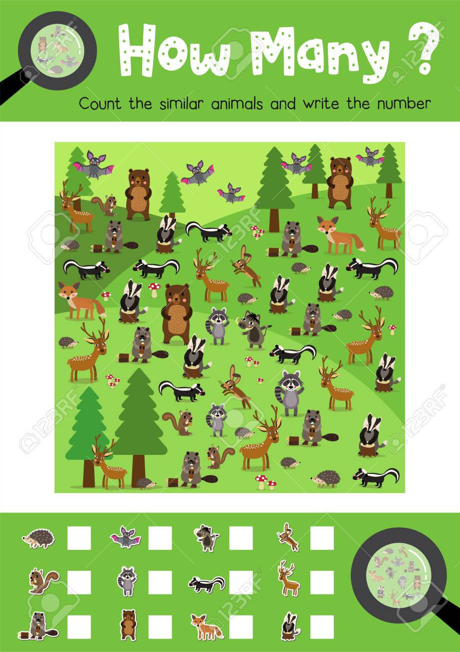 Counting Game Of Forest Animals For Preschool Kids Activity Worksheet