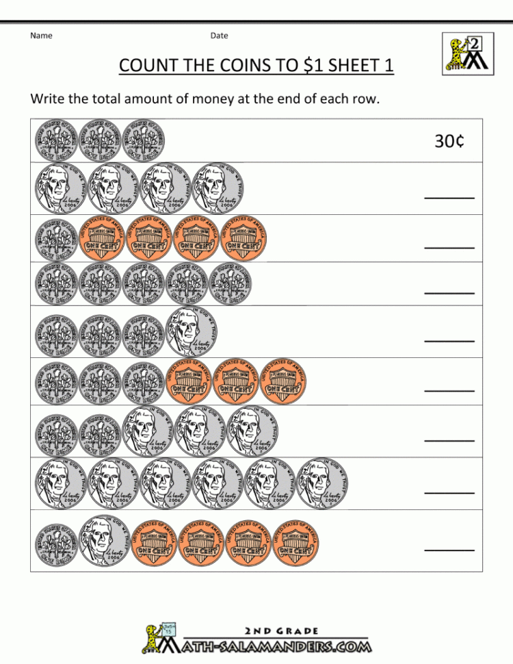 Counting Money Worksheets Up To 1