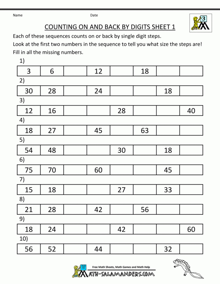 Counting On And Back Worksheets 3Rd Grade