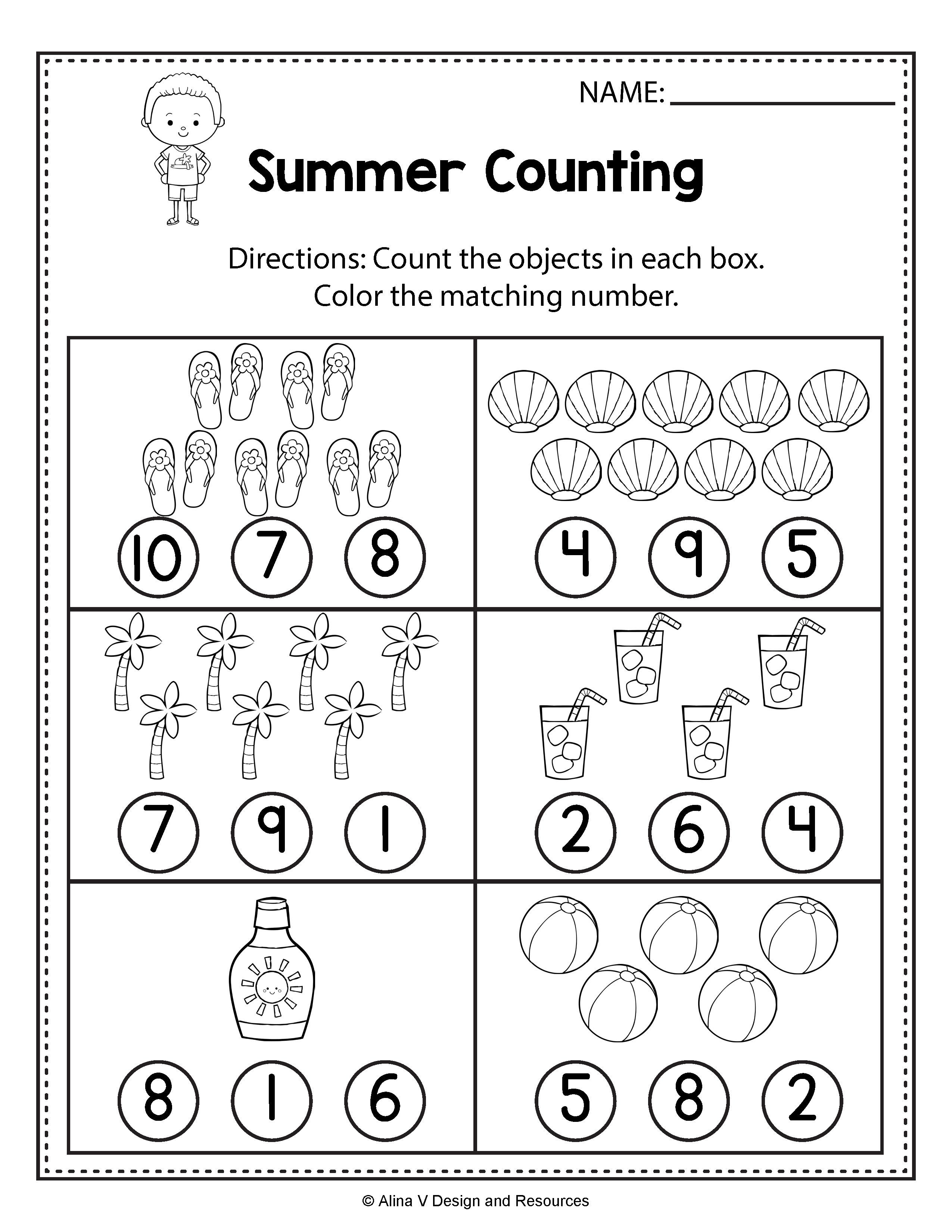 Counting Worksheets Summer Math And Activities For Preschool
