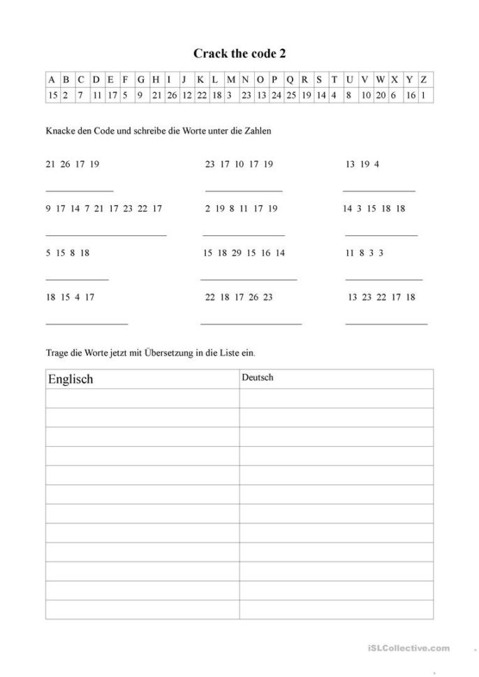 Crack The Code 2  English Esl Worksheets