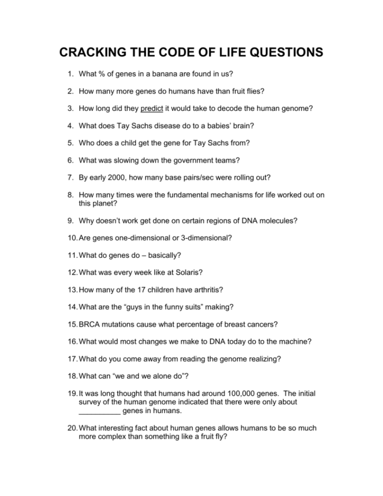 Cracking The Code Of Life Questions