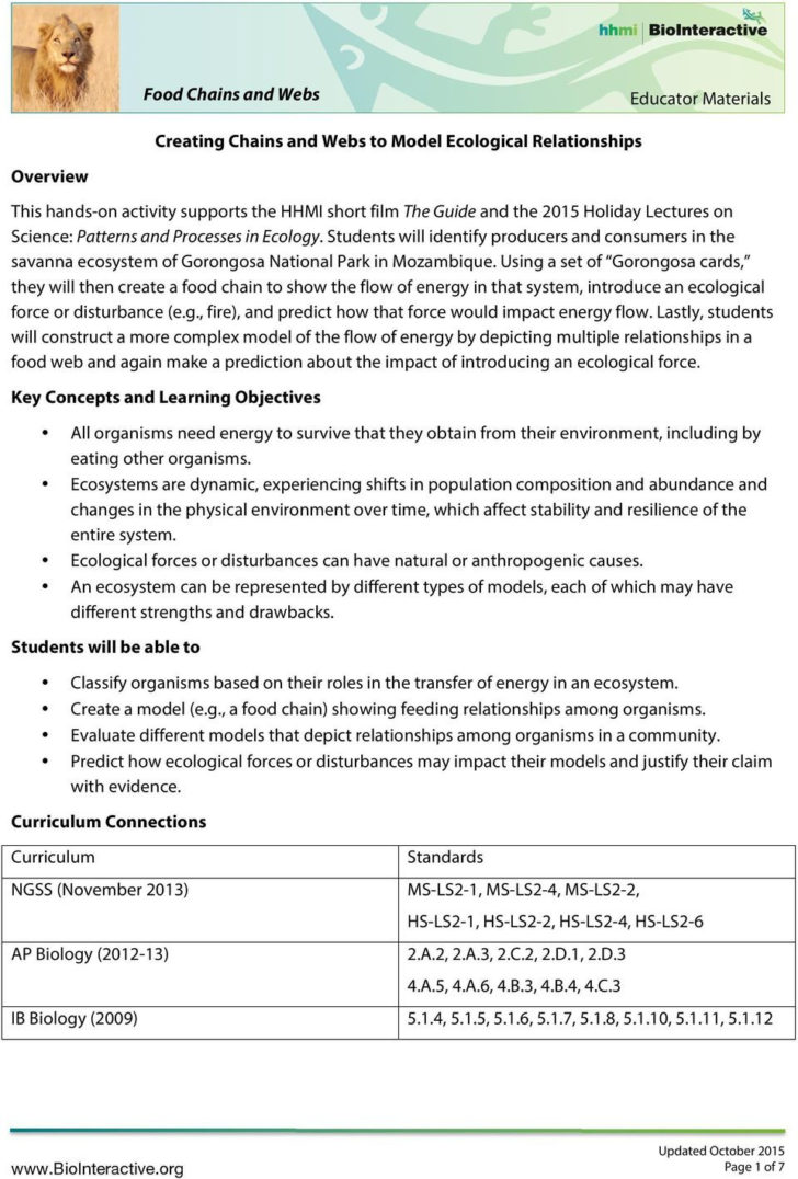 Ecological Relationships Worksheet