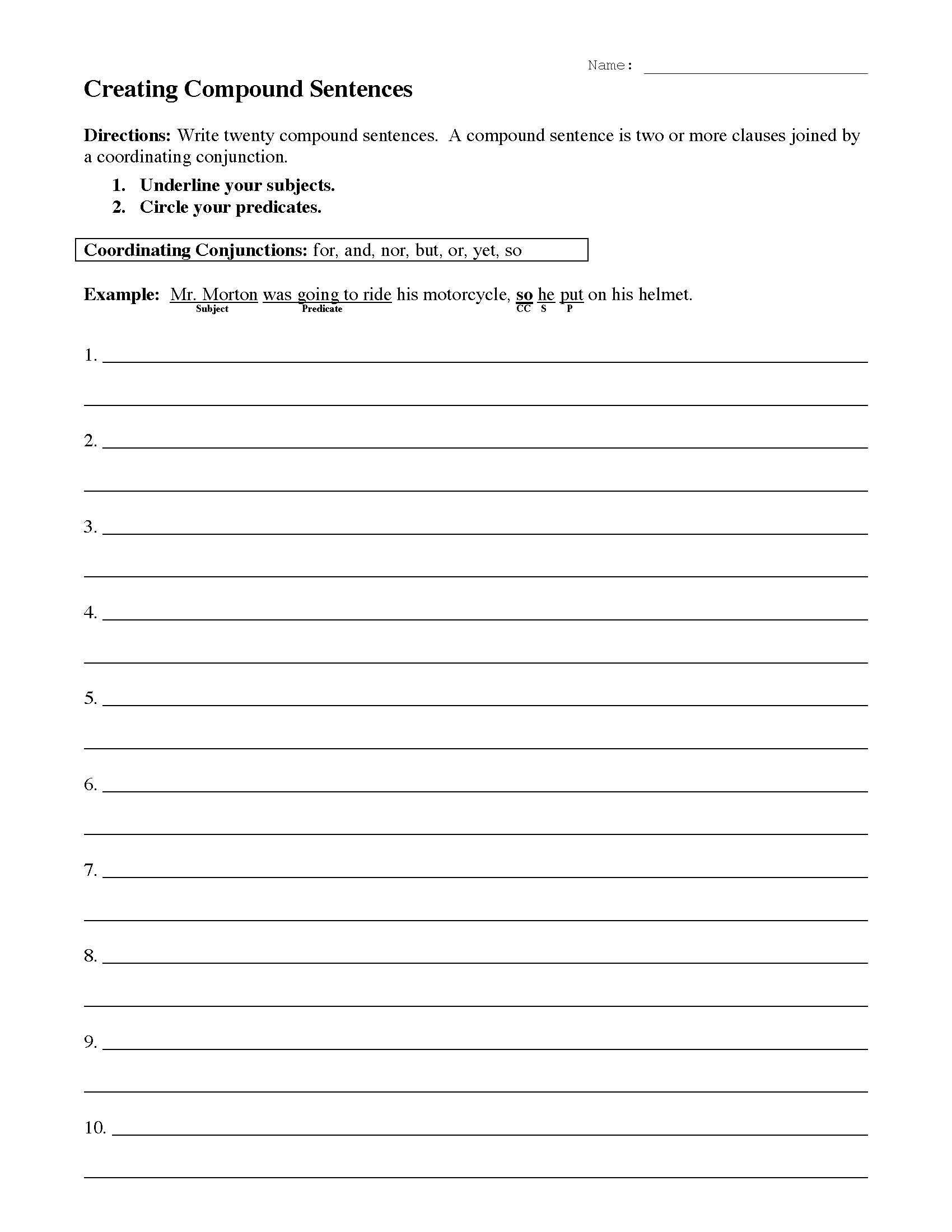 Creating Compound Sentences Worksheet Preview Db Excel Com