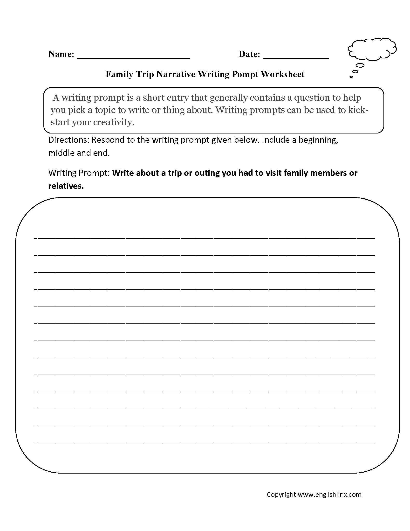 Creative Writing Prompts Worksheets  Writings And Essays Corner