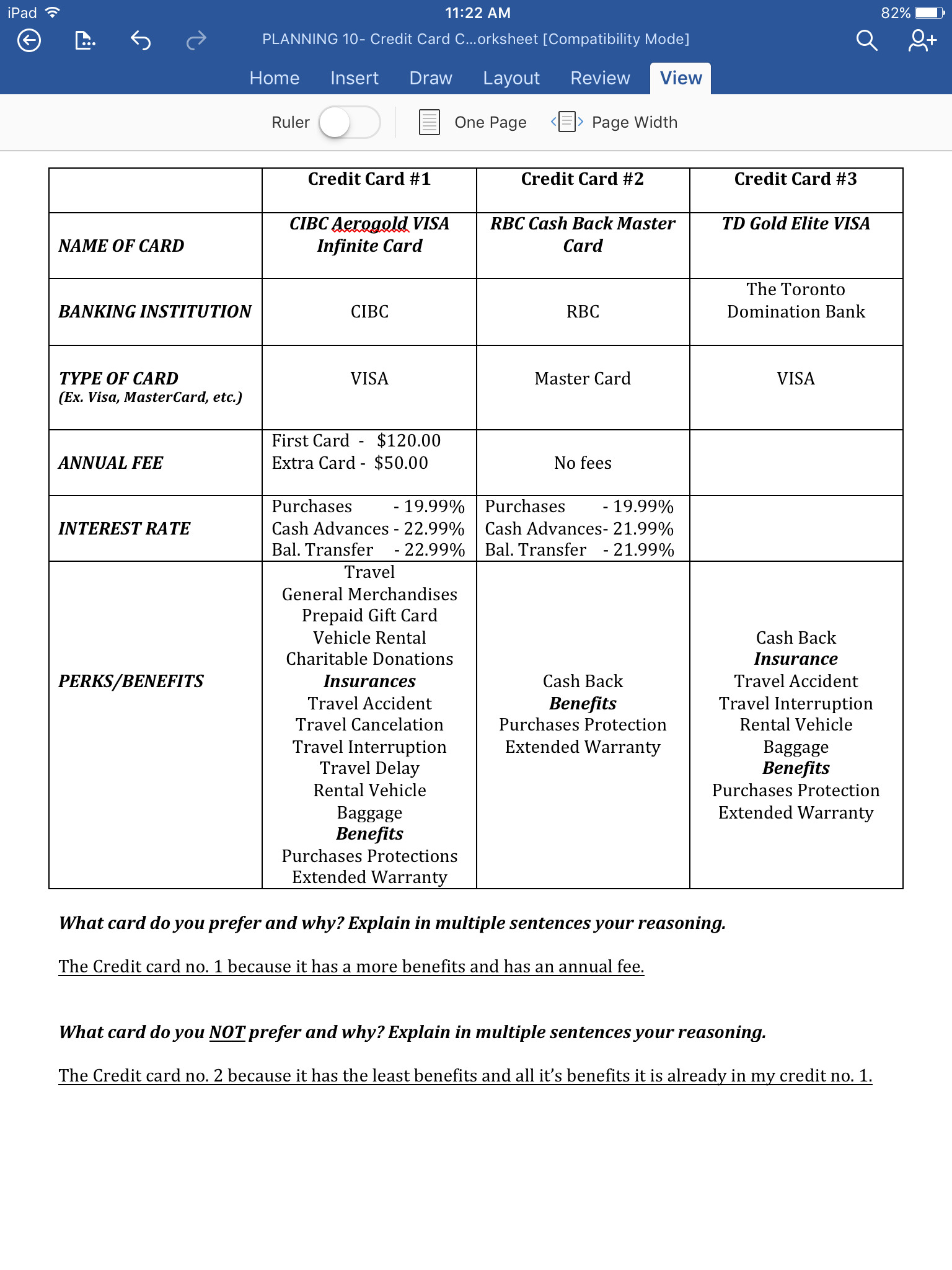 Credit Card Comparison Worksheet — db-excel.com