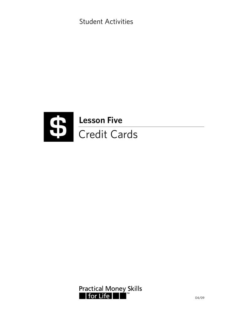 Credit Cards Lesson Five Student Activities