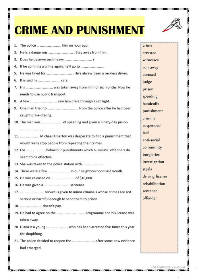 Crime And Punishment Vocabulary  English Esl Worksheets