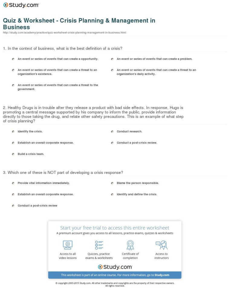 Crisis Prevention Plan Worksheet