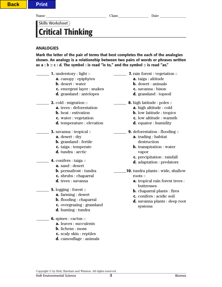 Critical Thinking Skills Worksheet — db-excel.com