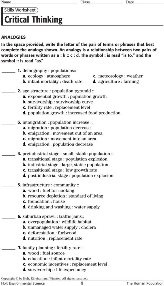 Critical Thinking Analogies Skills Worksheet  Pdf