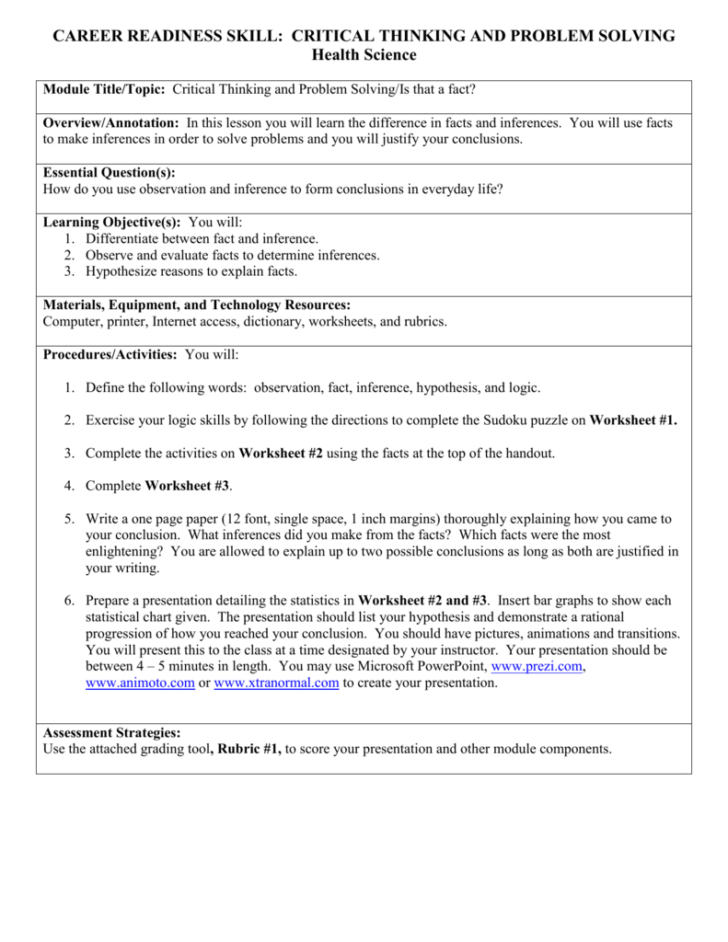 Critical Thinking Worksheets