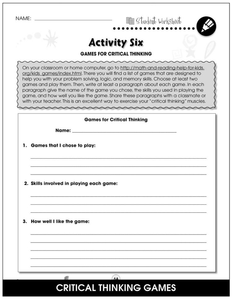 Critical Thinking  Bonus Worksheets  Grades 5 To 8  Ebook
